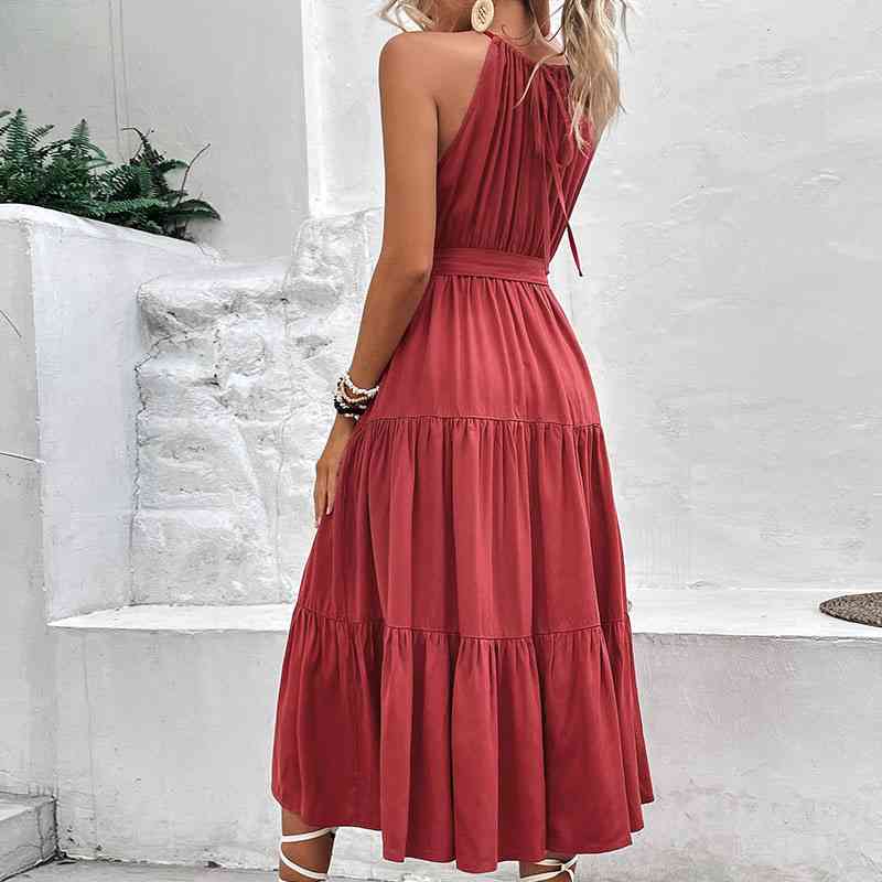 Tie Belt Tiered Midi Dress (MWBT) T - Deals DejaVu