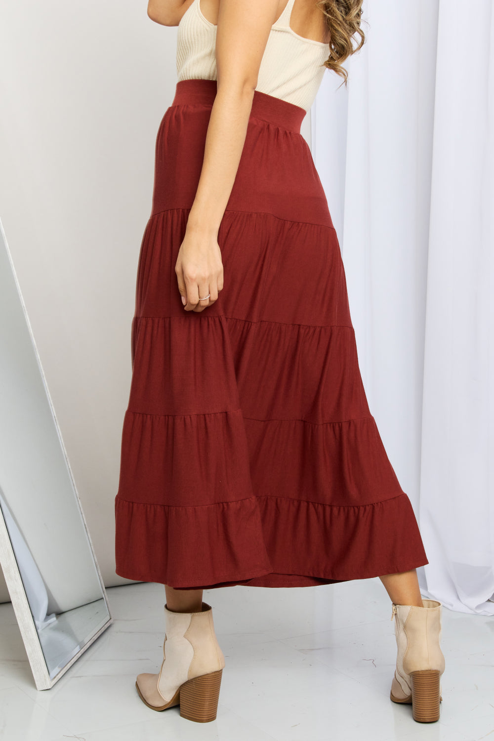 Zenana Full Size Wide Waistband Tiered Midi Skirt (TB7) T