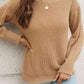 Ribbed Openwork Sleeve Round Neck Pullover Sweater - Deals DejaVu