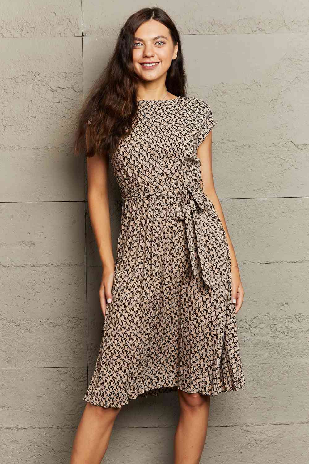 Round Neck Tie Waist Dress (MWBT) T - Deals DejaVu