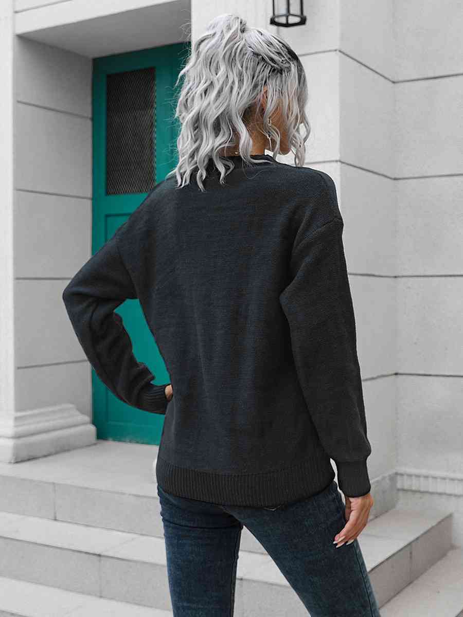 Dropped Shoulder Button Detail Sweater - Deals DejaVu