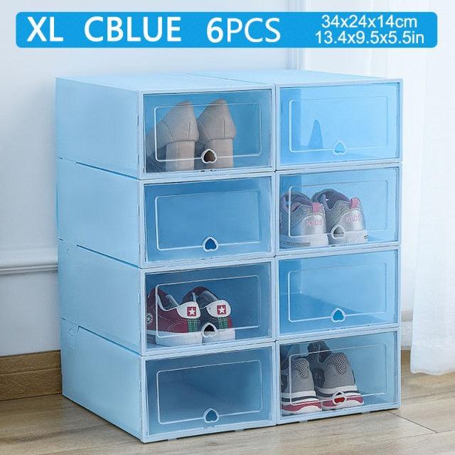 6pcs transparent shoe box thickened transparent dustproof shoe storage box can stacked combination shoe cabinet shoe organizer (1U67)(AK9)(F67)