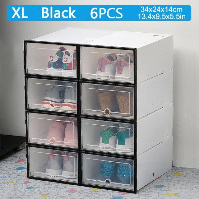 6pcs transparent shoe box thickened transparent dustproof shoe storage box can stacked combination shoe cabinet shoe organizer (1U67)(AK9)(F67)