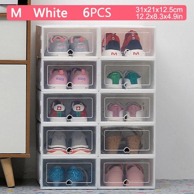 6pcs transparent shoe box thickened transparent dustproof shoe storage box can stacked combination shoe cabinet shoe organizer (1U67)(AK9)(F67)