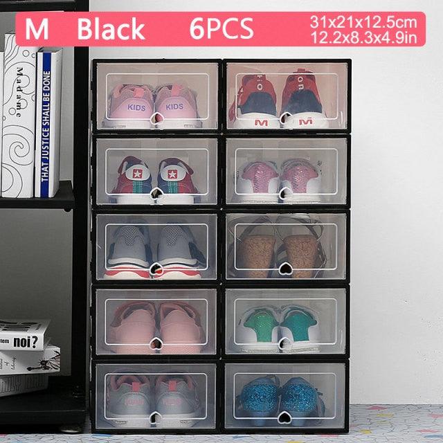 6pcs transparent shoe box thickened transparent dustproof shoe storage box can stacked combination shoe cabinet shoe organizer (1U67)(AK9)(F67)