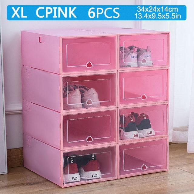 6pcs transparent shoe box thickened transparent dustproof shoe storage box can stacked combination shoe cabinet shoe organizer (1U67)(AK9)(F67)