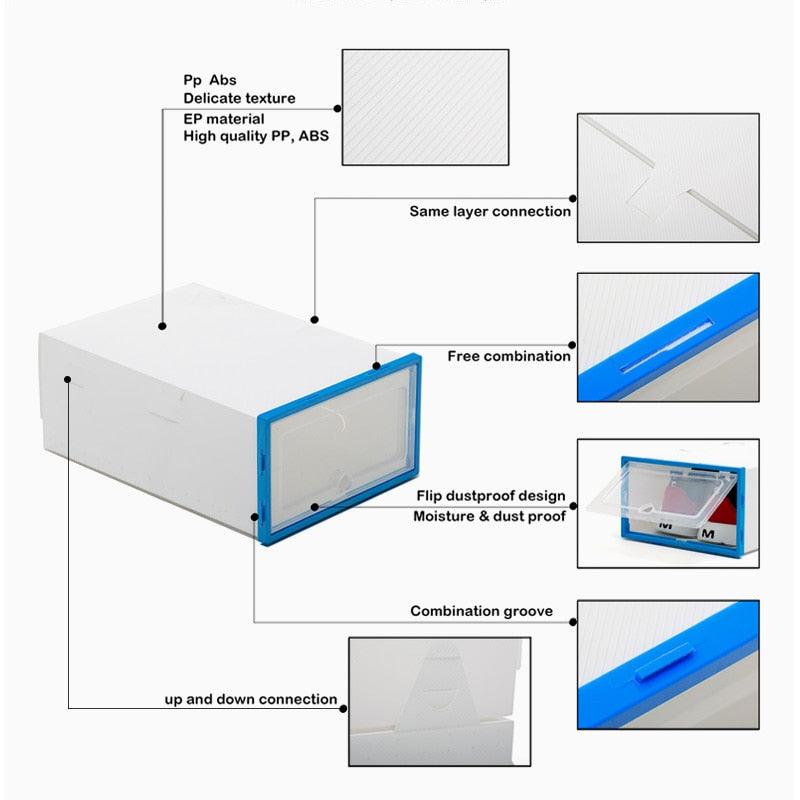 6pcs transparent shoe box thickened transparent dustproof shoe storage box can stacked combination shoe cabinet shoe organizer (1U67)(AK9)(F67)