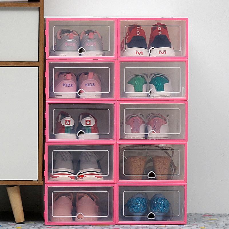 6pcs transparent shoe box thickened transparent dustproof shoe storage box can stacked combination shoe cabinet shoe organizer (1U67)(AK9)(F67)