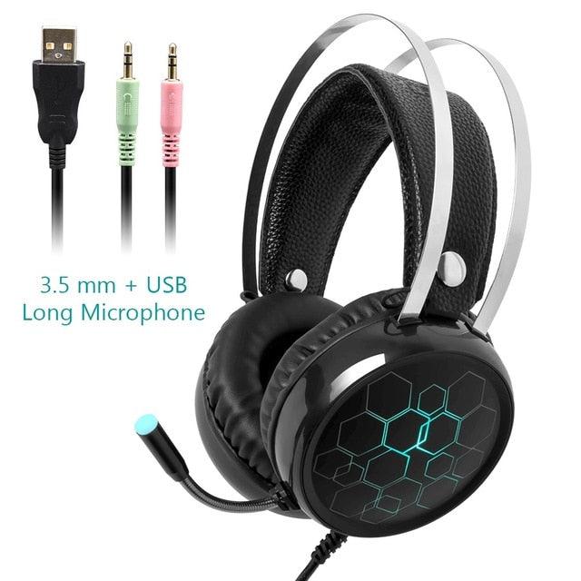 7.1 Gaming Headset with Microphone Headphones - Surround Sound USB Wired Gamer Earphone for PC Computer Xbox One PS4 RGB Light (AH)