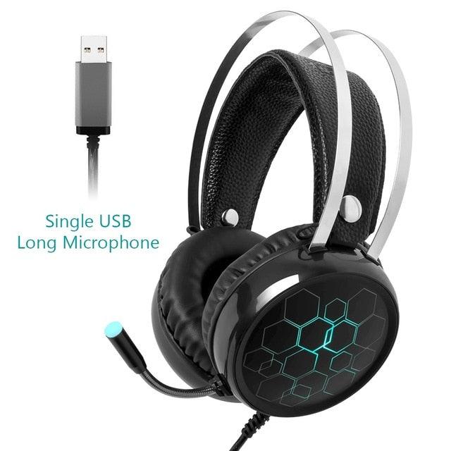 7.1 Gaming Headset with Microphone Headphones - Surround Sound USB Wired Gamer Earphone for PC Computer Xbox One PS4 RGB Light (AH)