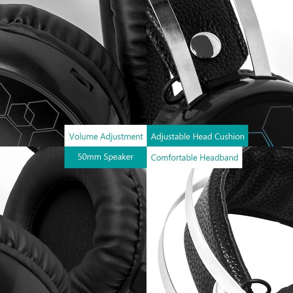 7.1 Gaming Headset with Microphone Headphones - Surround Sound USB Wired Gamer Earphone for PC Computer Xbox One PS4 RGB Light (AH)