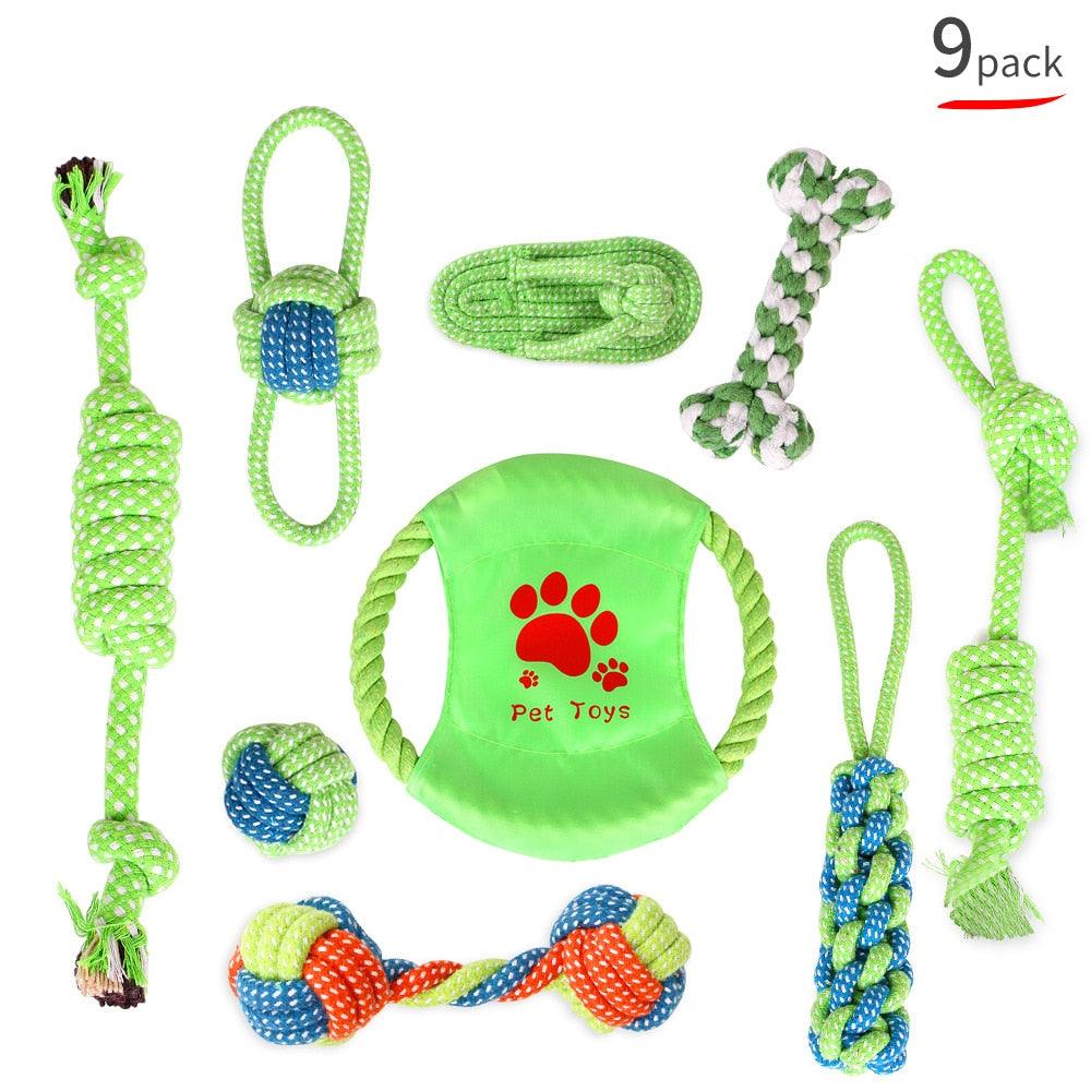 7 Pcs /9 Pcs Pet Cotton Rope Dog Toy - Chew Toys Interactive Pet Cat Dog Tooth Cleaning - Love Throwing Bite Toys (2W3)(7W2)(F73)