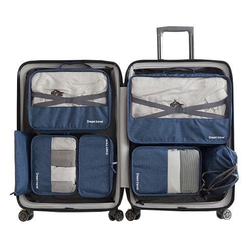 7 Pcs/Set Men Travel Bags - Clothes Shoes Underwear Suitcase Organizer Cosmetics Zipper Bag (D79)(LT9)