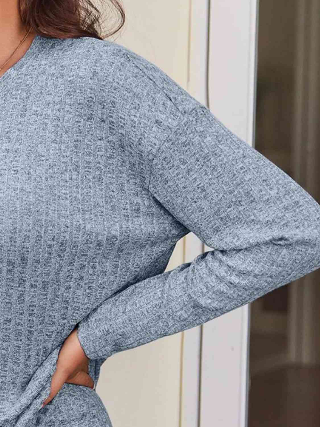 Ribbed Long Sleeve Top And Shorts Set