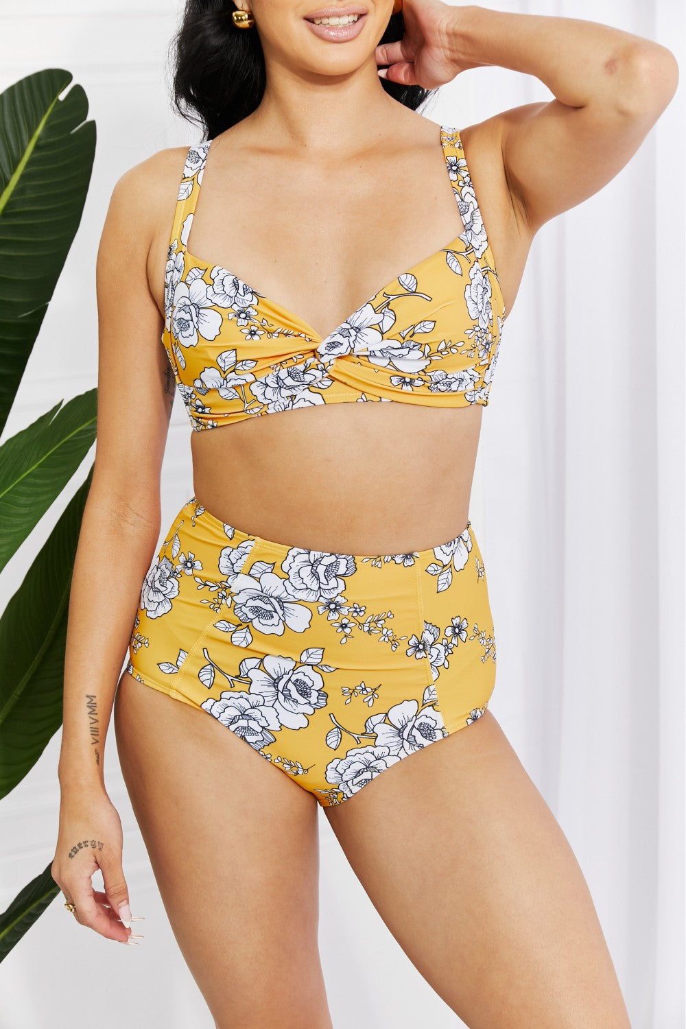 Marina West Swim Take A Dip Twist High-Rise Bikini in Mustard (TB9D) T