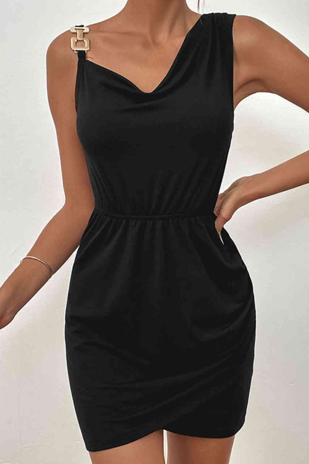 Asymmetrical Neck Sleeveless Tulip Hem Dress (MWBT) T - Deals DejaVu