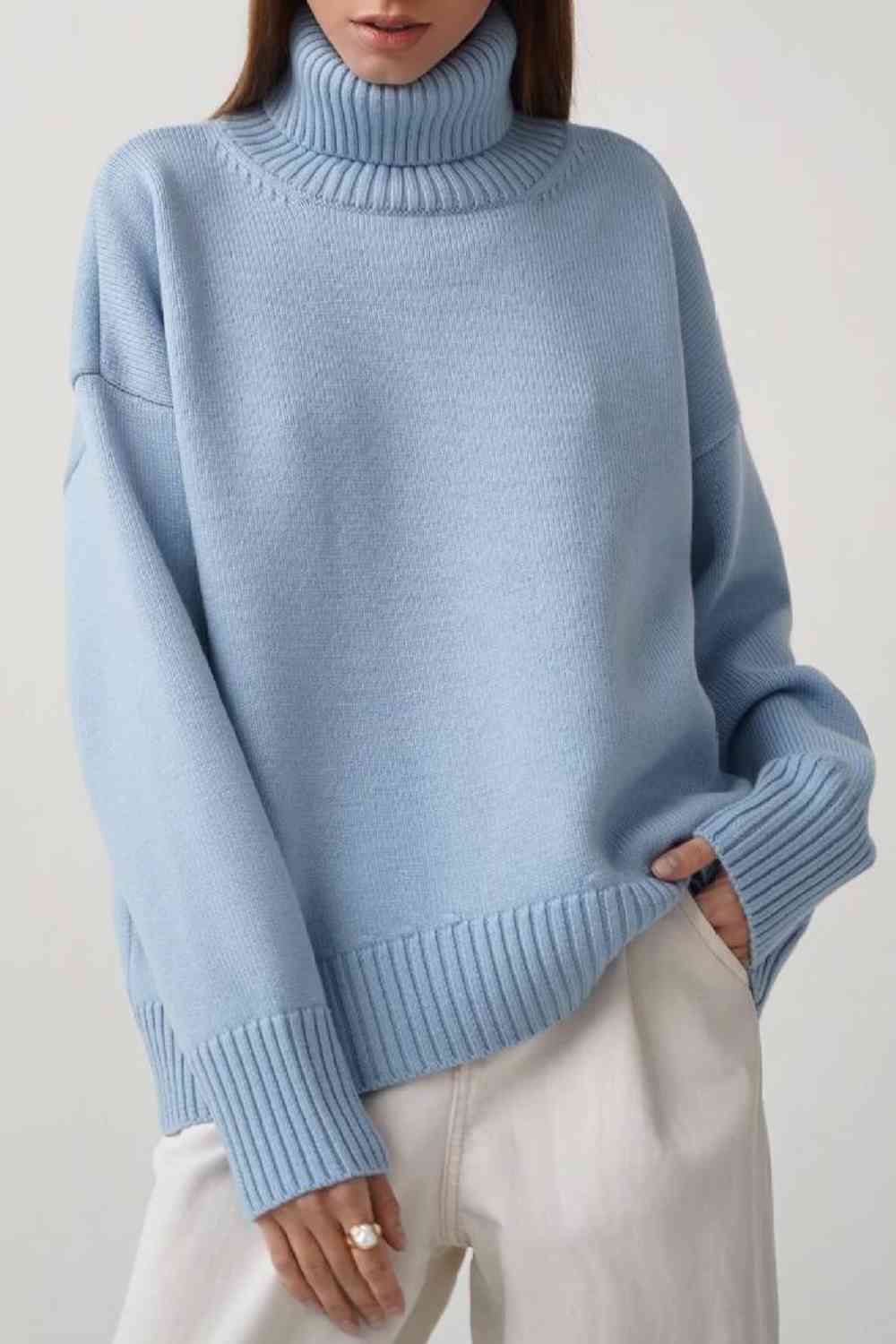 Turtle Neck Dropped Shoulder Sweater - Deals DejaVu