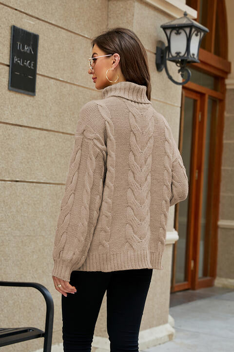 Cable-Knit Turtleneck Sweater - Deals DejaVu