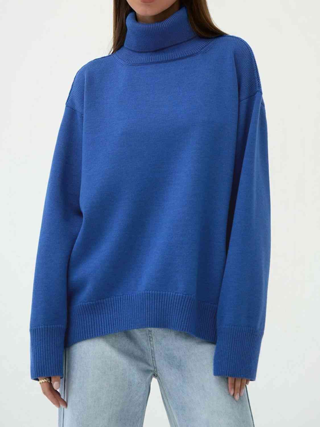Turtle Neck Dropped Shoulder Sweater - Deals DejaVu