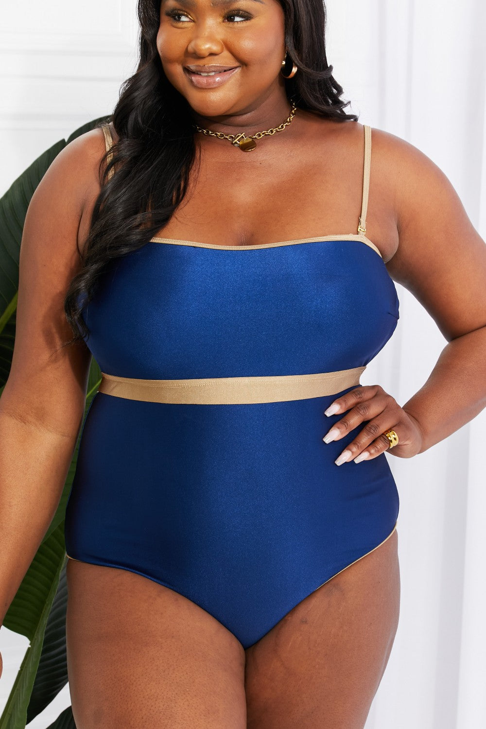 Marina West Swim Wave Break Contrast Trim One-Piece (TB9D) T