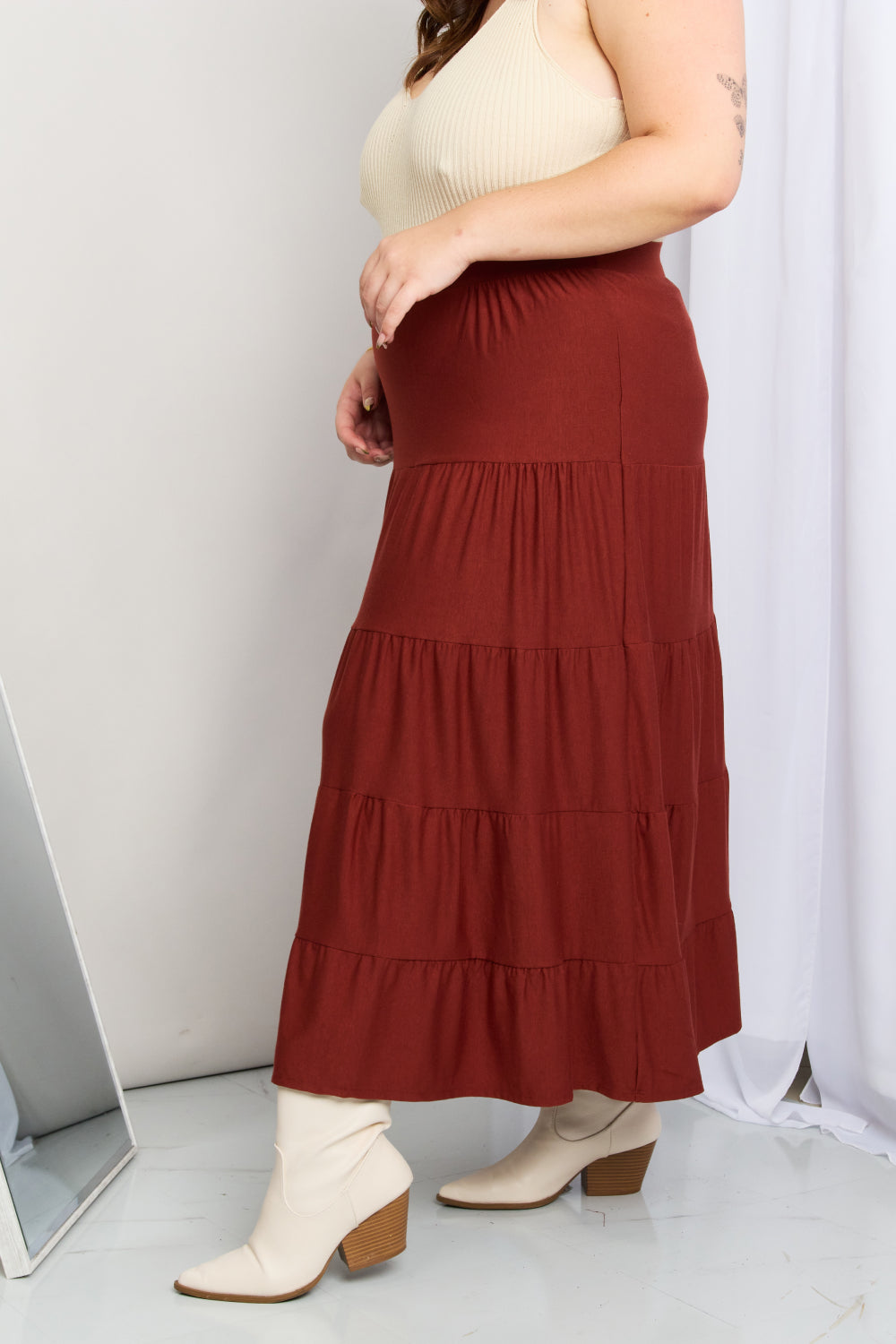 Zenana Full Size Wide Waistband Tiered Midi Skirt (TB7) T