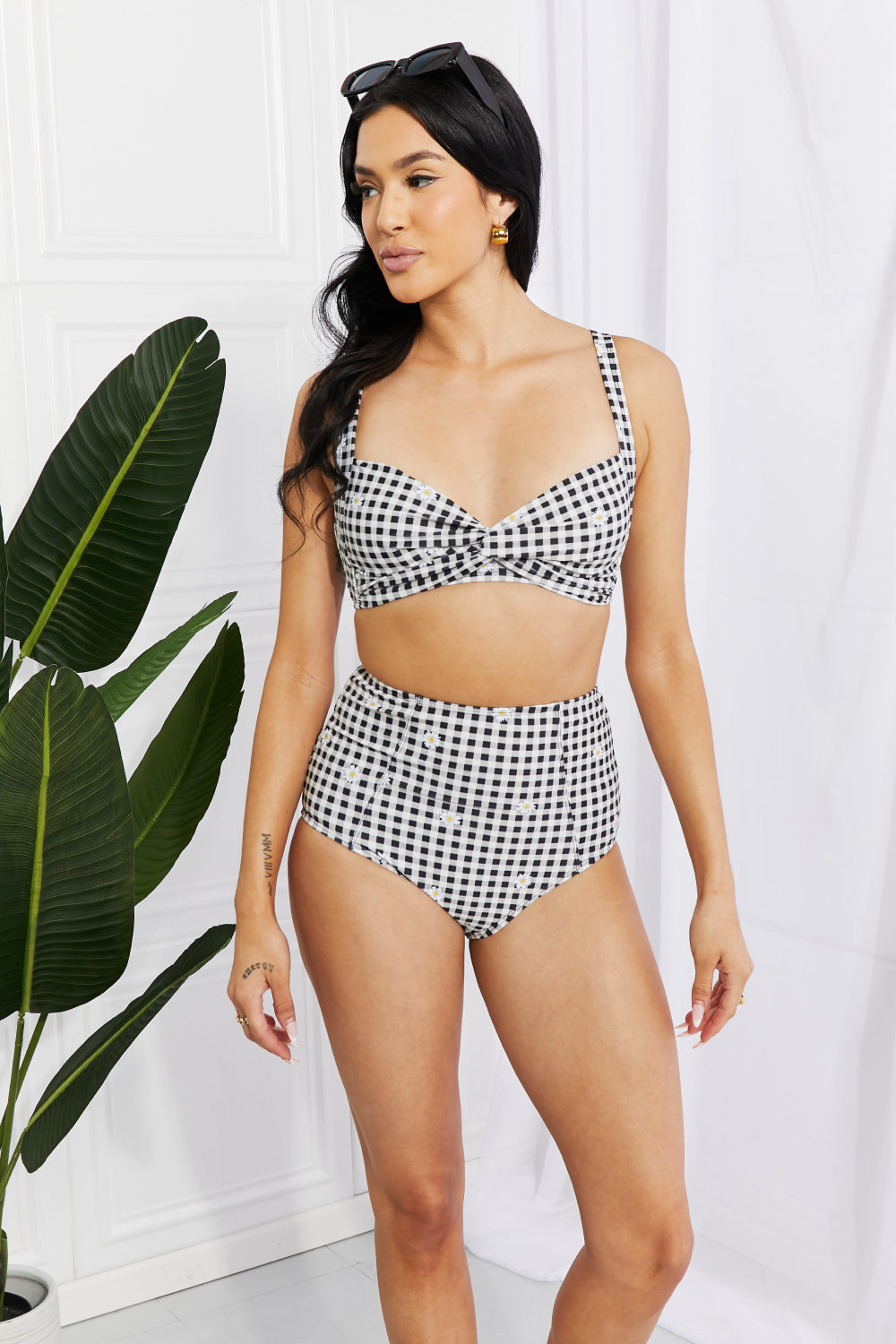 Marina West Swim Take A Dip Twist High-Rise Bikini in Black (TB9D) T