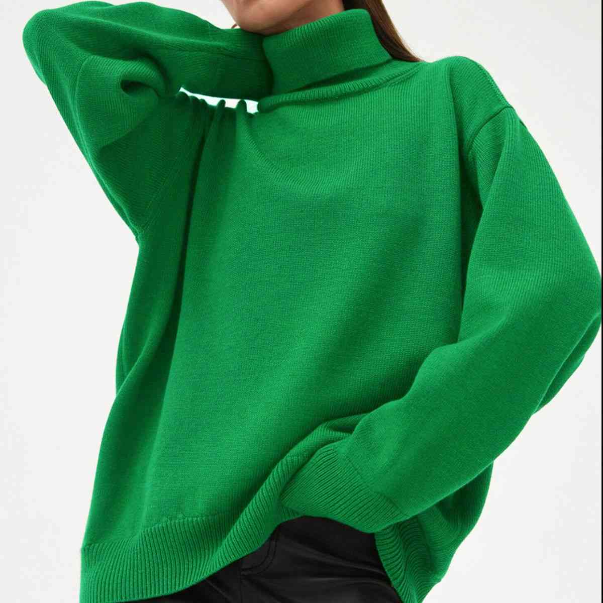 Turtle Neck Dropped Shoulder Sweater - Deals DejaVu