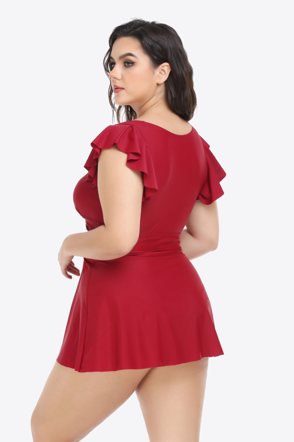 Plus Size Ruffled Plunge Swim Dress and Bottoms Set (TB13D) T