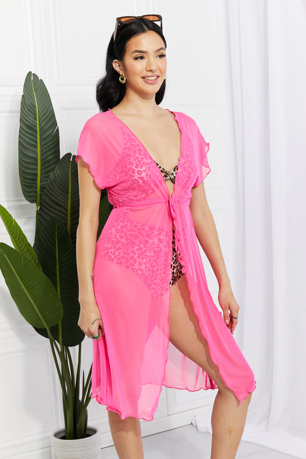 Marina West Swim Pool Day Mesh Tie-Front Cover-Up (TB11D) T