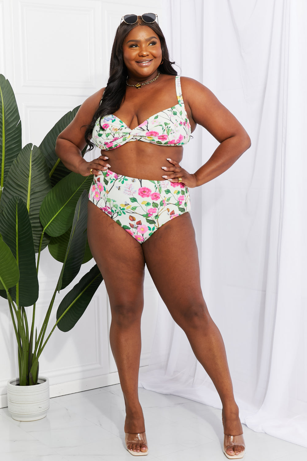 Marina West Swim Take A Dip Twist High-Rise Bikini in Cream (TB9D) T