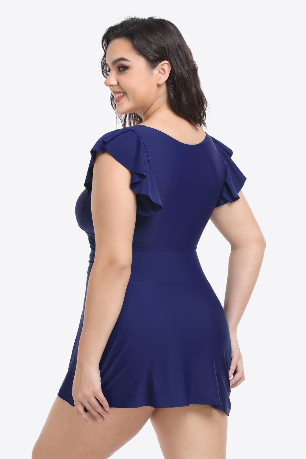 Plus Size Ruffled Plunge Swim Dress and Bottoms Set (TB13D) T