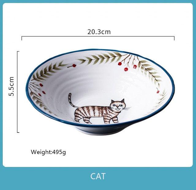 8 Inch Ceramic Ramen Bowl Hand-Painted Forest Animal Design - Anti-Hot Foam Bowls (D61)(AK7)