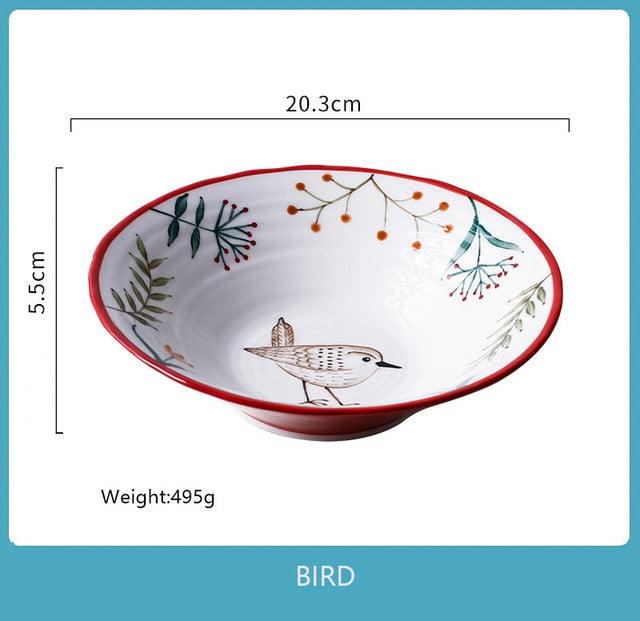 8 Inch Ceramic Ramen Bowl Hand-Painted Forest Animal Design - Anti-Hot Foam Bowls (D61)(AK7)