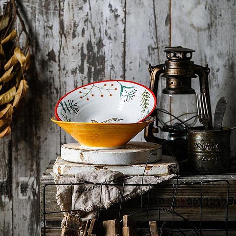 8 Inch Ceramic Ramen Bowl Hand-Painted Forest Animal Design - Anti-Hot Foam Bowls (D61)(AK7)