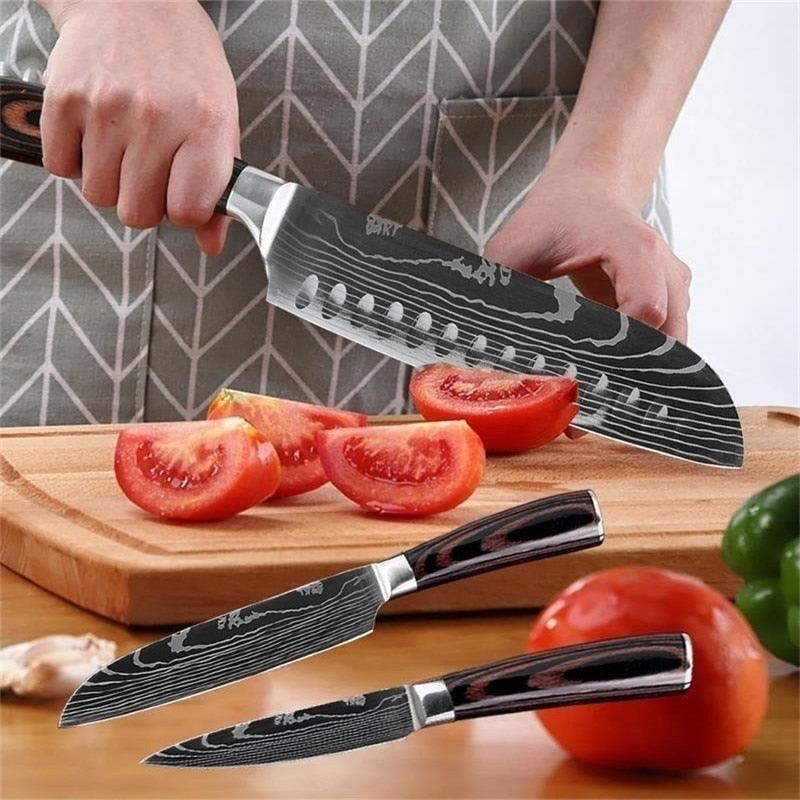 8 "inch Stainless Steel Laser Damascus Pattern Sharp Chef Knife Cleaver sushi knife Slicing Utility Knives(AK5)(1U61)(F61)