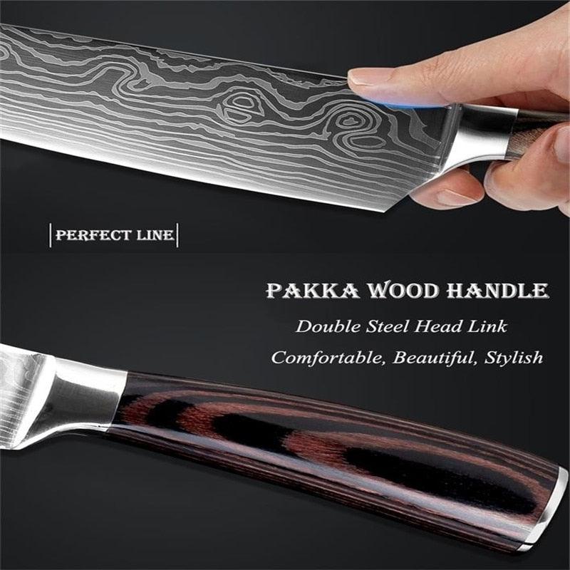 8 "inch Stainless Steel Laser Damascus Pattern Sharp Chef Knife Cleaver sushi knife Slicing Utility Knives(AK5)(1U61)(F61)