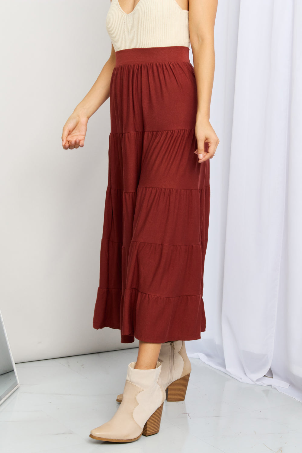 Zenana Full Size Wide Waistband Tiered Midi Skirt (TB7) T
