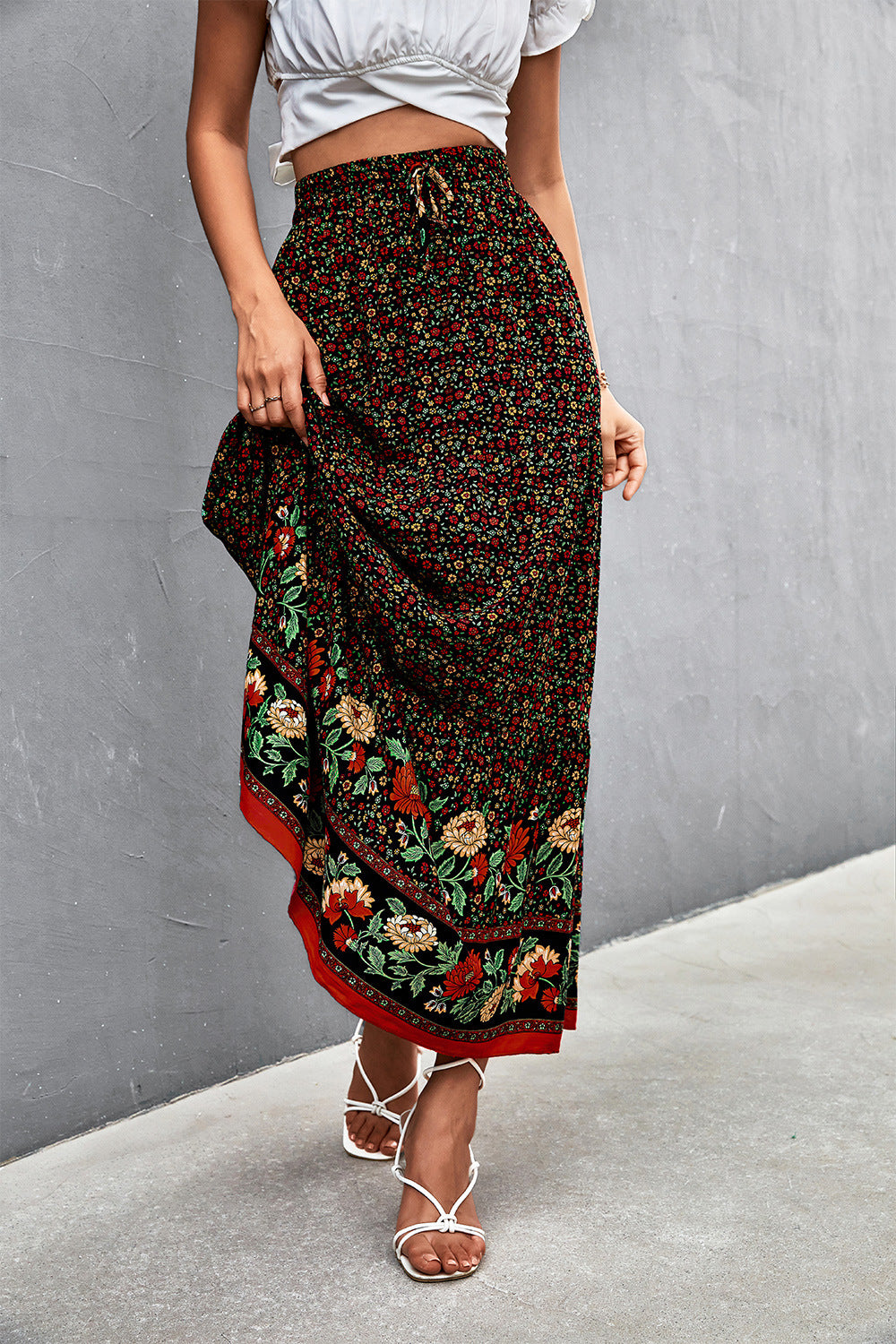 Floral Tied Maxi Skirt (TB7) T
