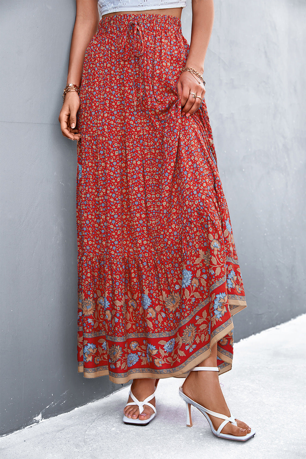 Floral Tied Maxi Skirt (TB7) T