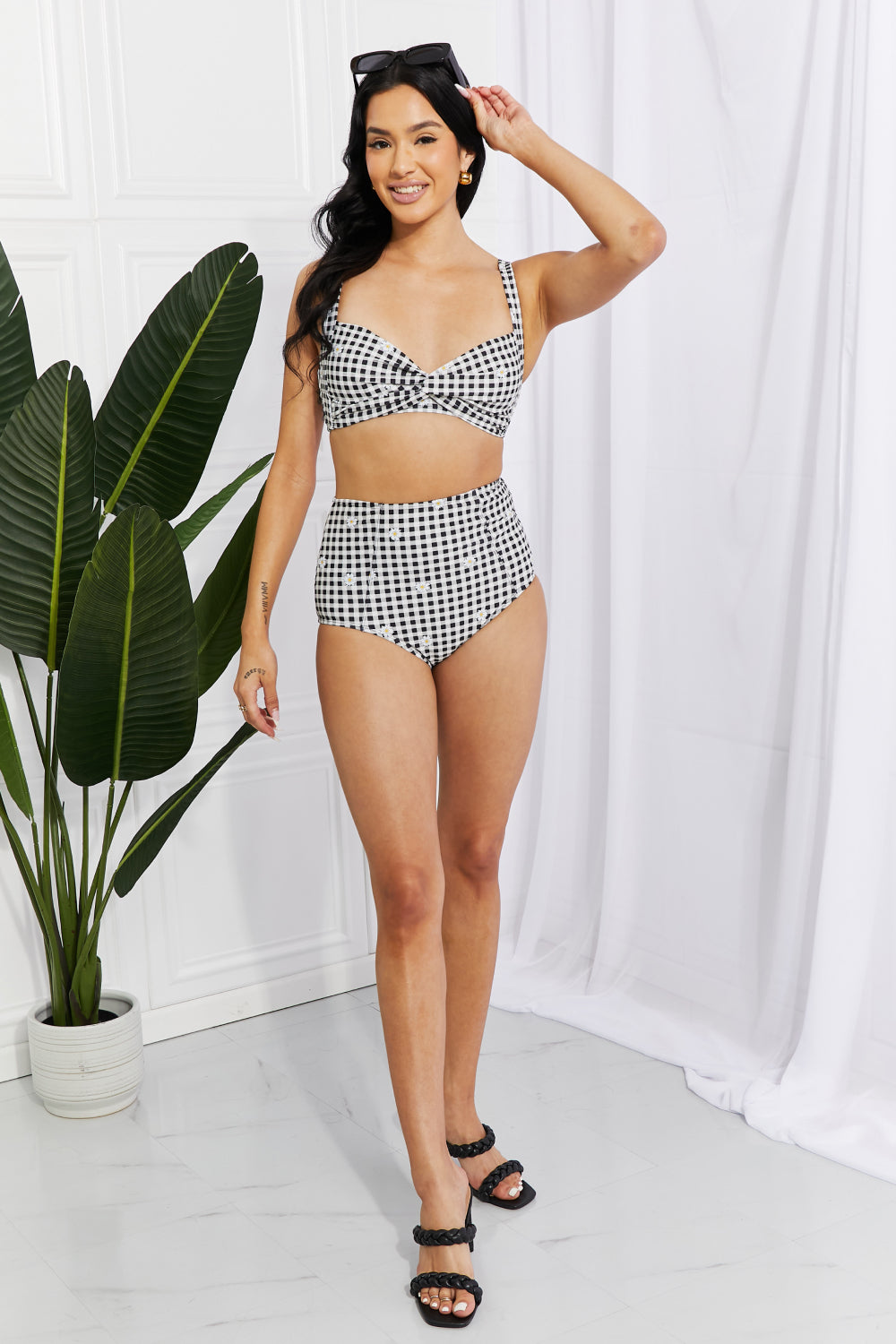 Marina West Swim Take A Dip Twist High-Rise Bikini in Black (TB9D) T