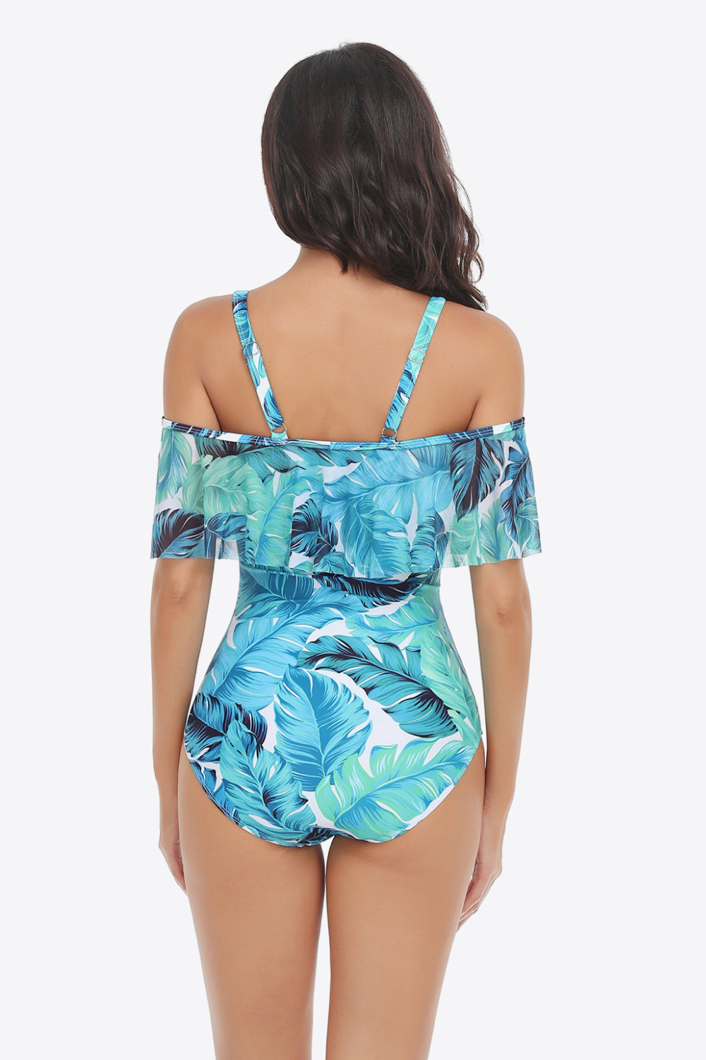 Botanical Print Cold-Shoulder Layered One-Piece Swimsuit (TB10D) T