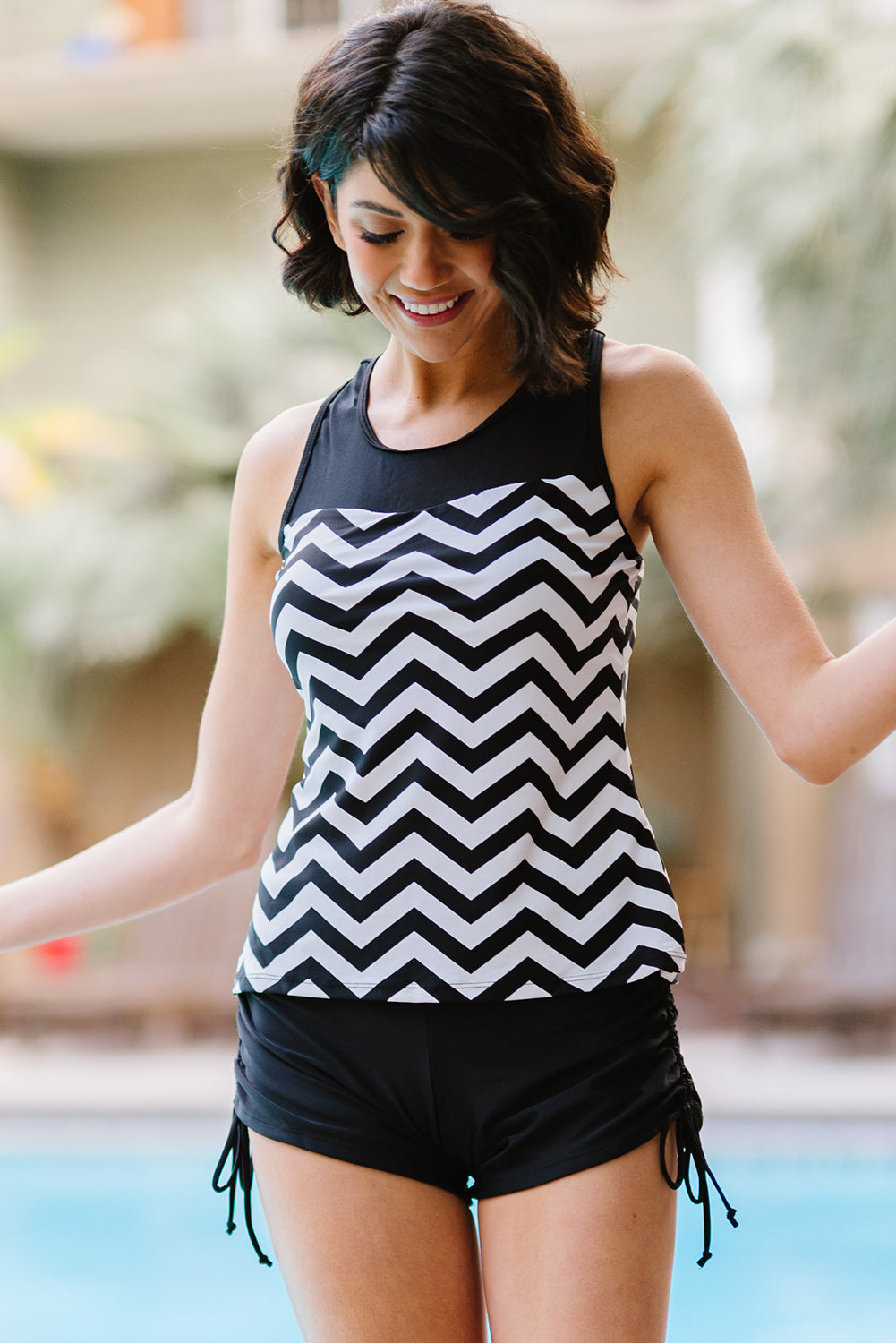 Full Size Chevron Print Ruched Tankini Set (TB13D) T