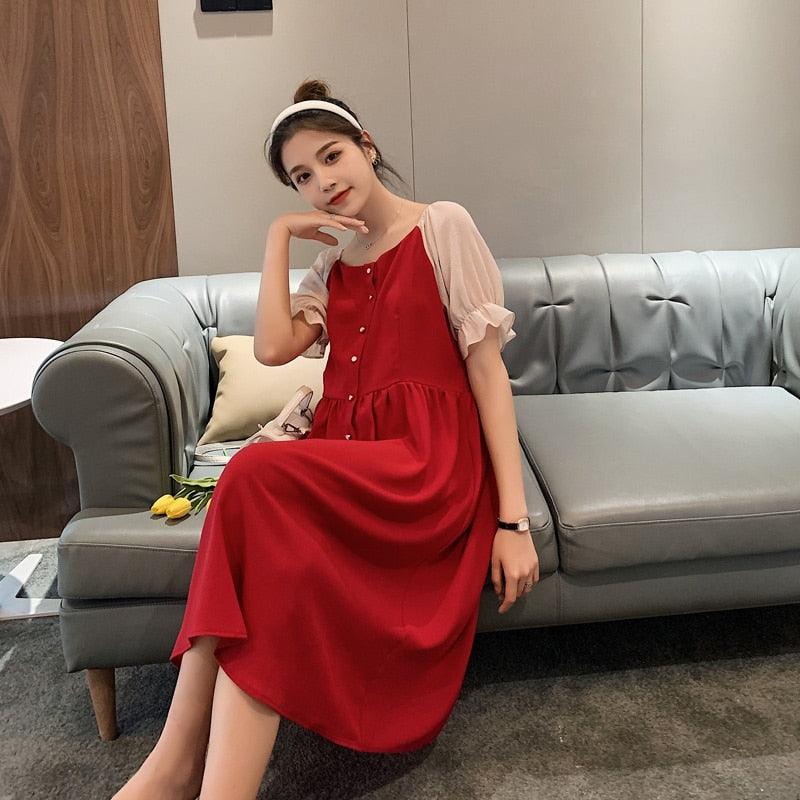 Summer Fashion Maternity Dress - Patchwork Elegant Clothes - Sweet Loose Pregnancy Clothing (Z7)(2Z1)(7Z1)
