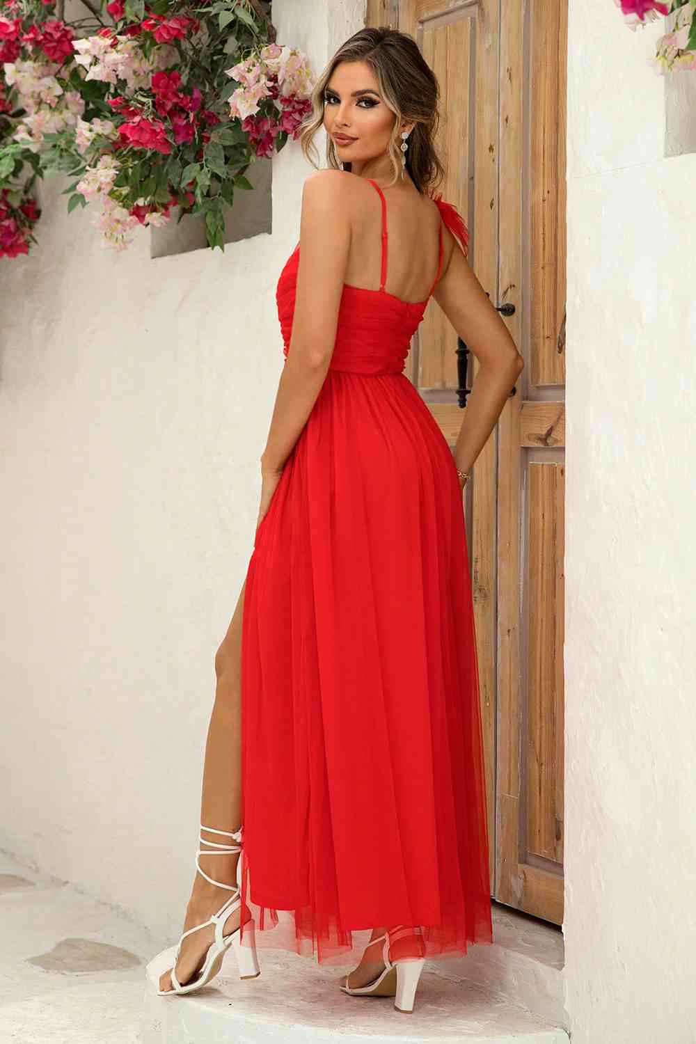 Asymmetrical Ruched Slit Dress (BWM) T - Deals DejaVu
