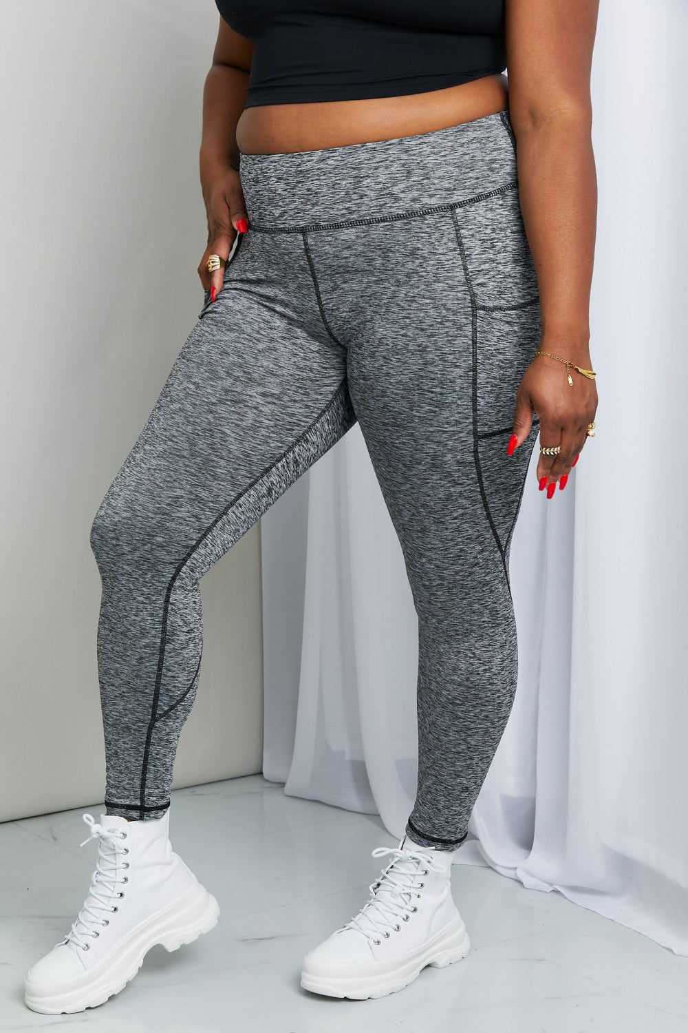 Rae Mode Full Size Heathered Wide Waistband Yoga Leggings (TBL) T