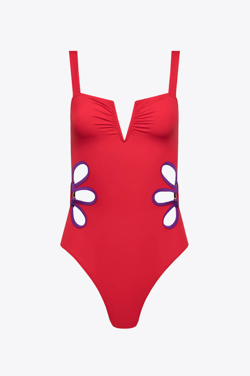 Contrast Trim Cutout Notched Neck One-Piece Swimsuit (TB10D) T