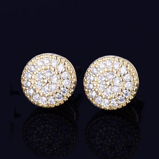8MM Gold Color Small Round Stud Earring - Cubic Zircon Screw Earrings - Fashion Hip Hop Jewelry (2U81)