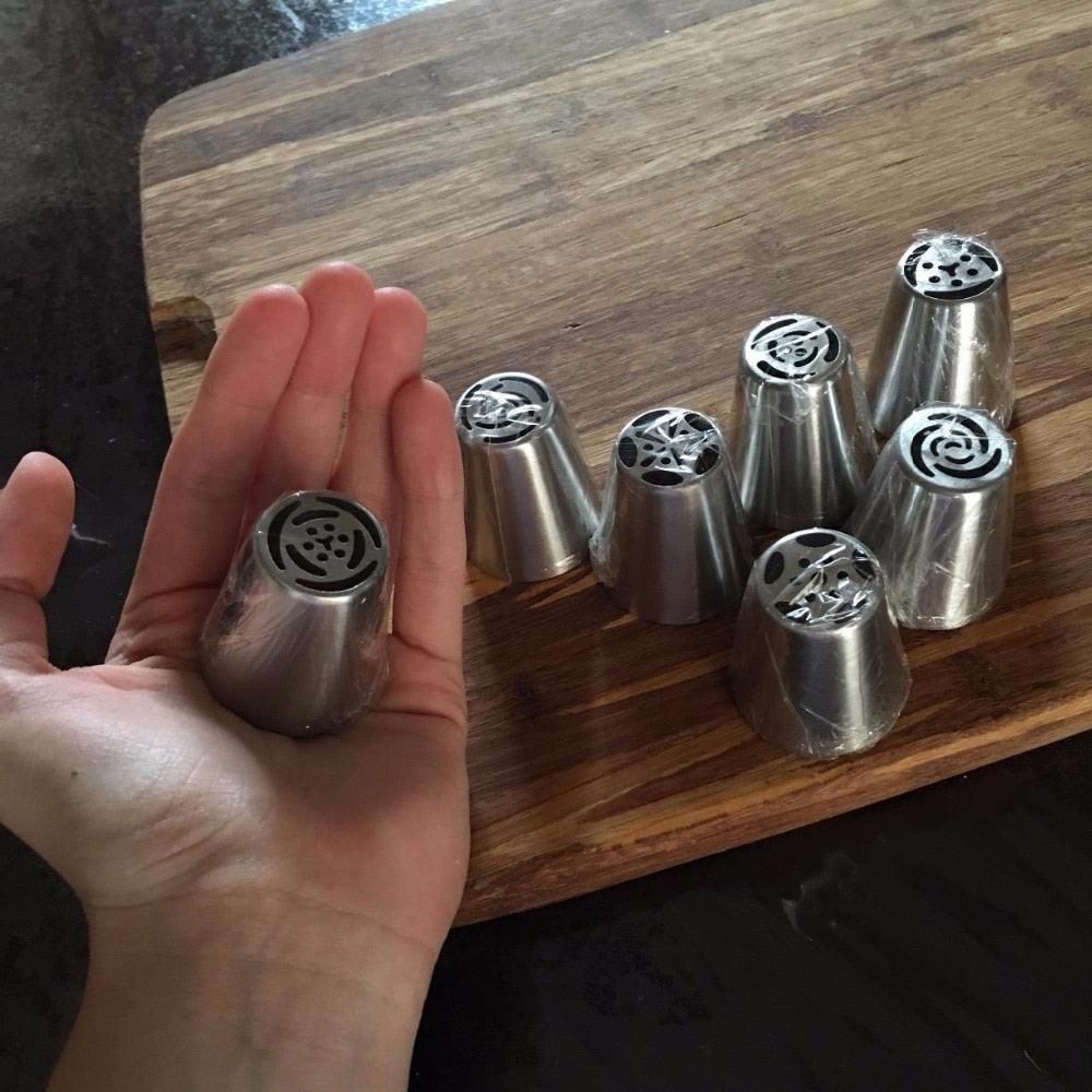 8Pcs Pastry Nozzles Stainless Steel Metal Cream Russian Piping Tips Icing Piping Nozzles Cake Decorating Tools (AK2)