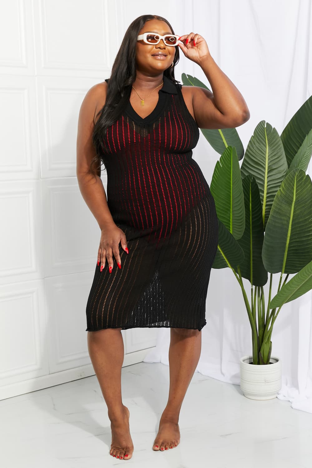 Openwork Johnny Collar Cover Up Dress (TB11D) T - Deals DejaVu