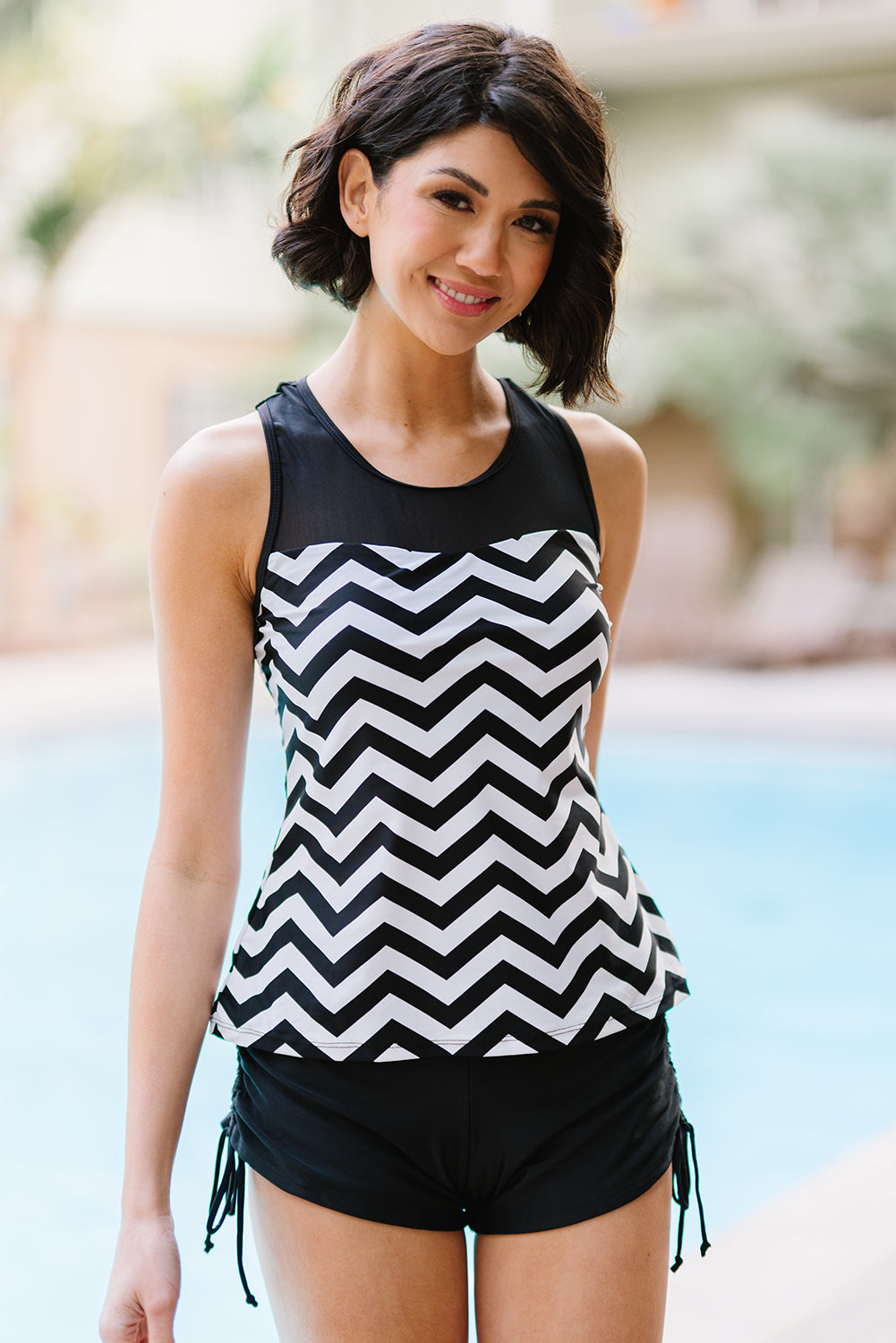 Full Size Chevron Print Ruched Tankini Set (TB13D) T